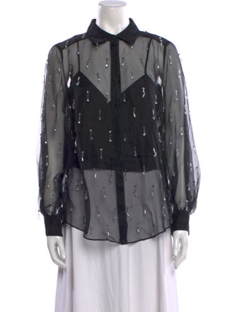 Cinq à Sept Silk Lace Pattern Button-Up Top