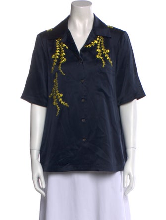 Cinq à Sept Silk Graphic Print Button-Up Top