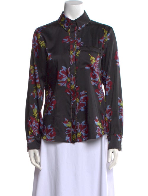 Cinq à Sept Floral Print Long Sleeve Button-Up Top