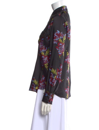 Cinq à Sept Floral Print Long Sleeve Button-Up Top