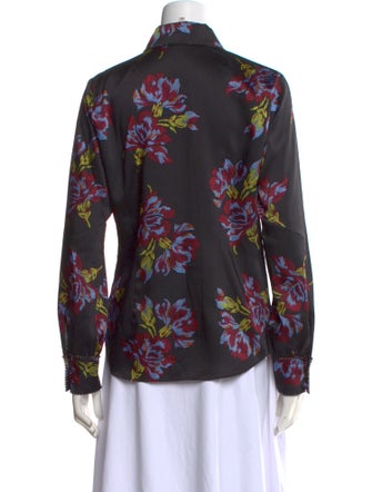 Cinq à Sept Floral Print Long Sleeve Button-Up Top