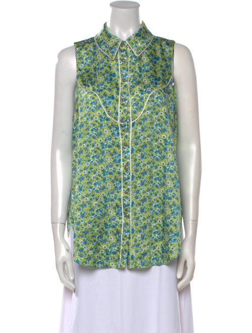 Cinq à Sept Floral Print Sleeveless Button-Up Top