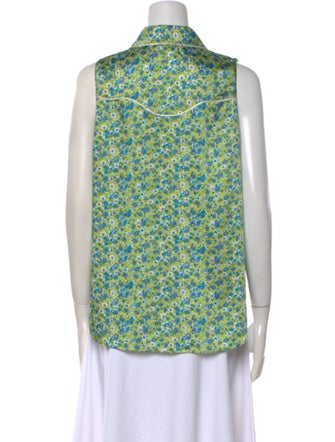 Cinq à Sept Floral Print Sleeveless Button-Up Top