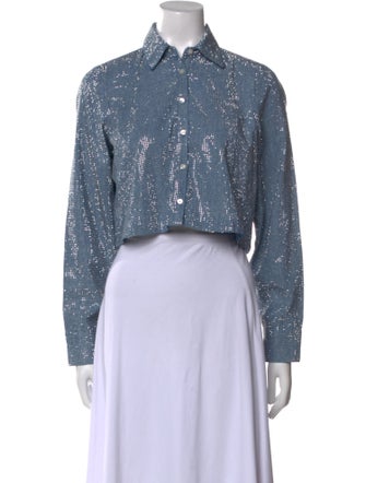 Cinq à Sept Patterned Long Sleeve Crop Top