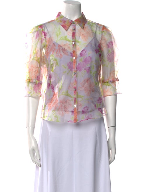 Cinq à Sept Silk Floral Print Button-Up Top