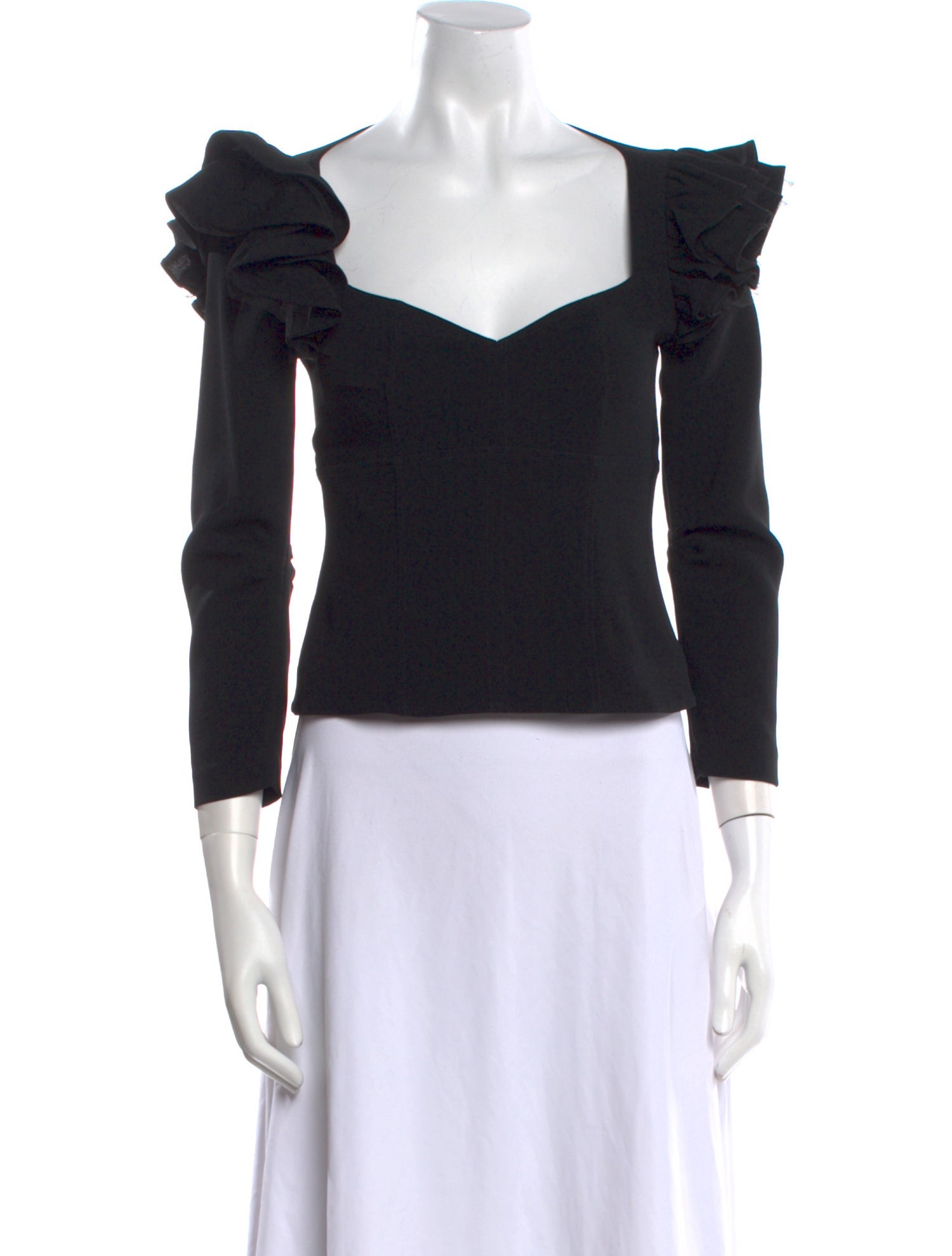 Cinq à Sept Square Neckline Three-Quarter Sleeve Crop Top