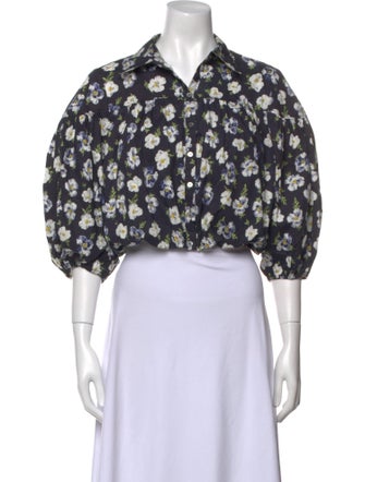 Cinq à Sept Floral Print Three-Quarter Sleeve Crop Top
