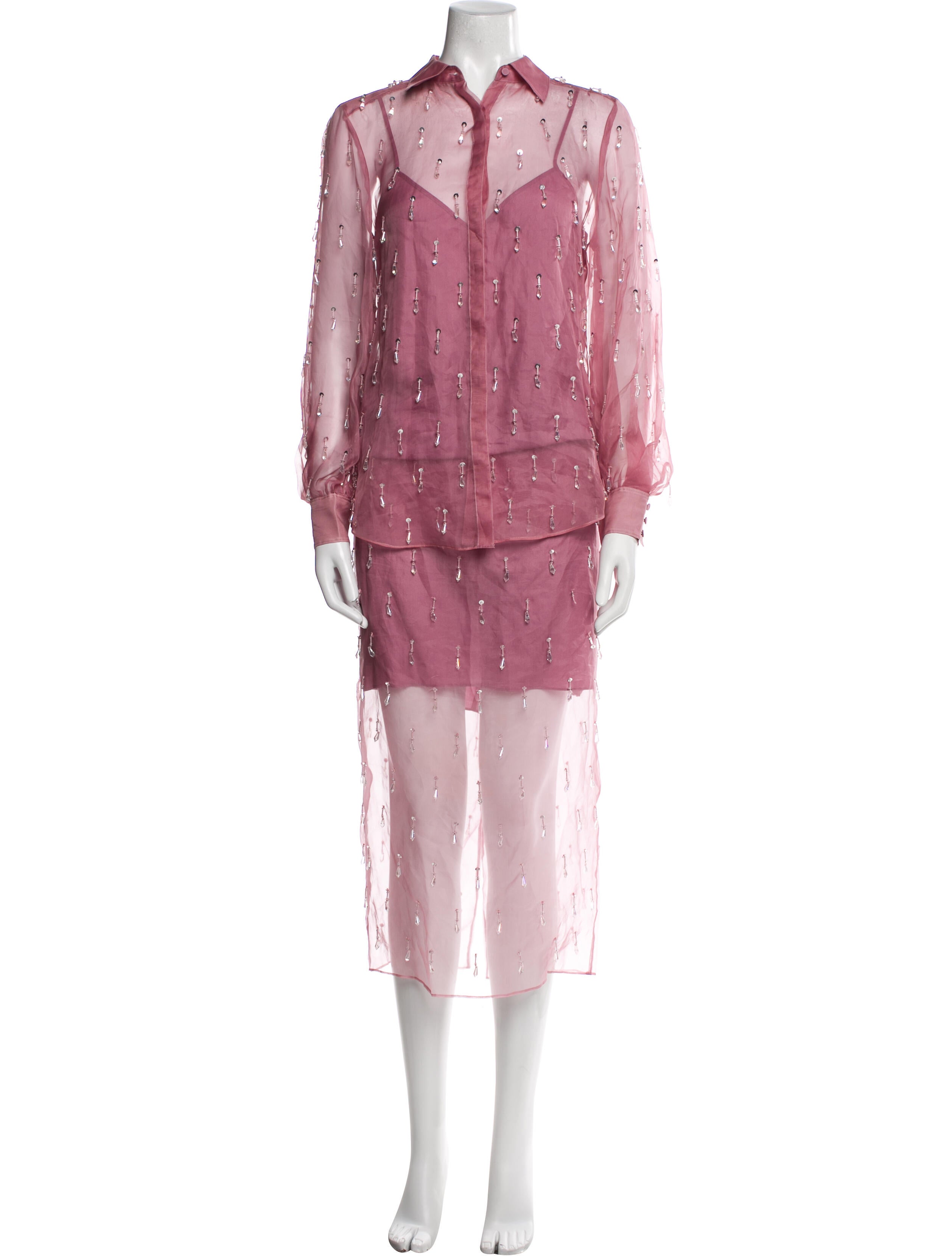 Cinq à Sept Silk Mesh Accents Skirt Set