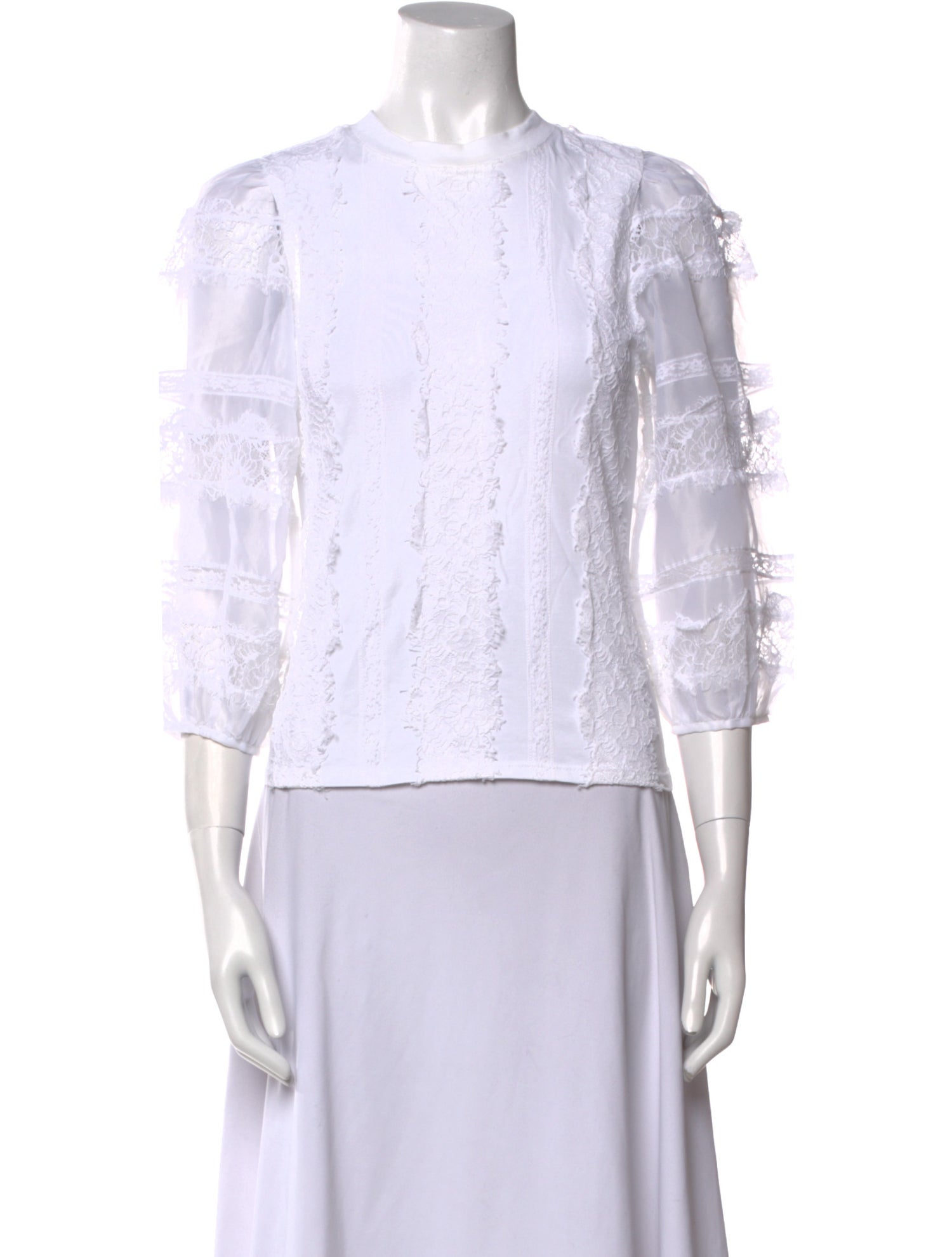 Cinq à Sept Crew Neck Three-Quarter Sleeve Crop Top