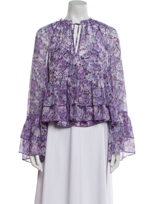 Cinq à Sept Floral Print Tie Neck Blouse