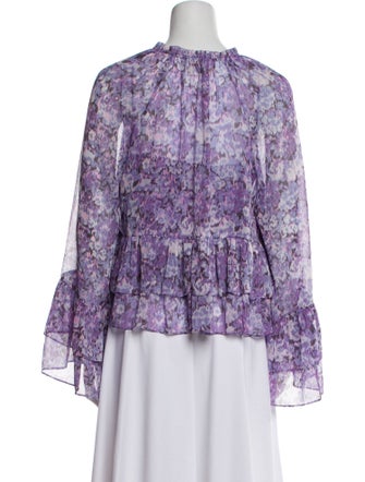 Cinq à Sept Floral Print Tie Neck Blouse