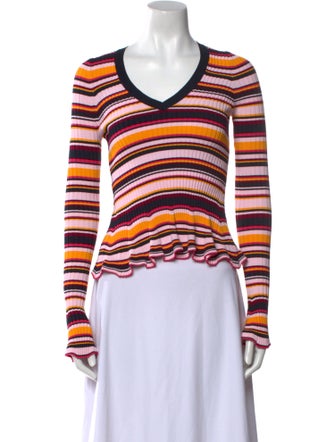 Cinq à Sept Striped V-Neck Sweater