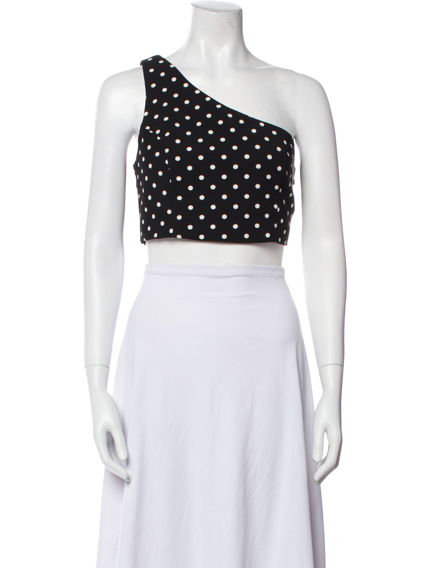 Cinq à Sept Polka Dot Print One-Shoulder Crop Top