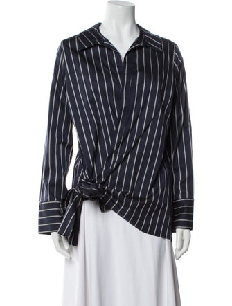 Cinq à Sept Striped V-Neck Button-Up Top