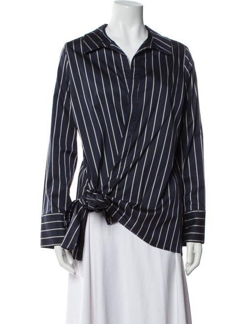 Cinq à Sept Striped V-Neck Button-Up Top