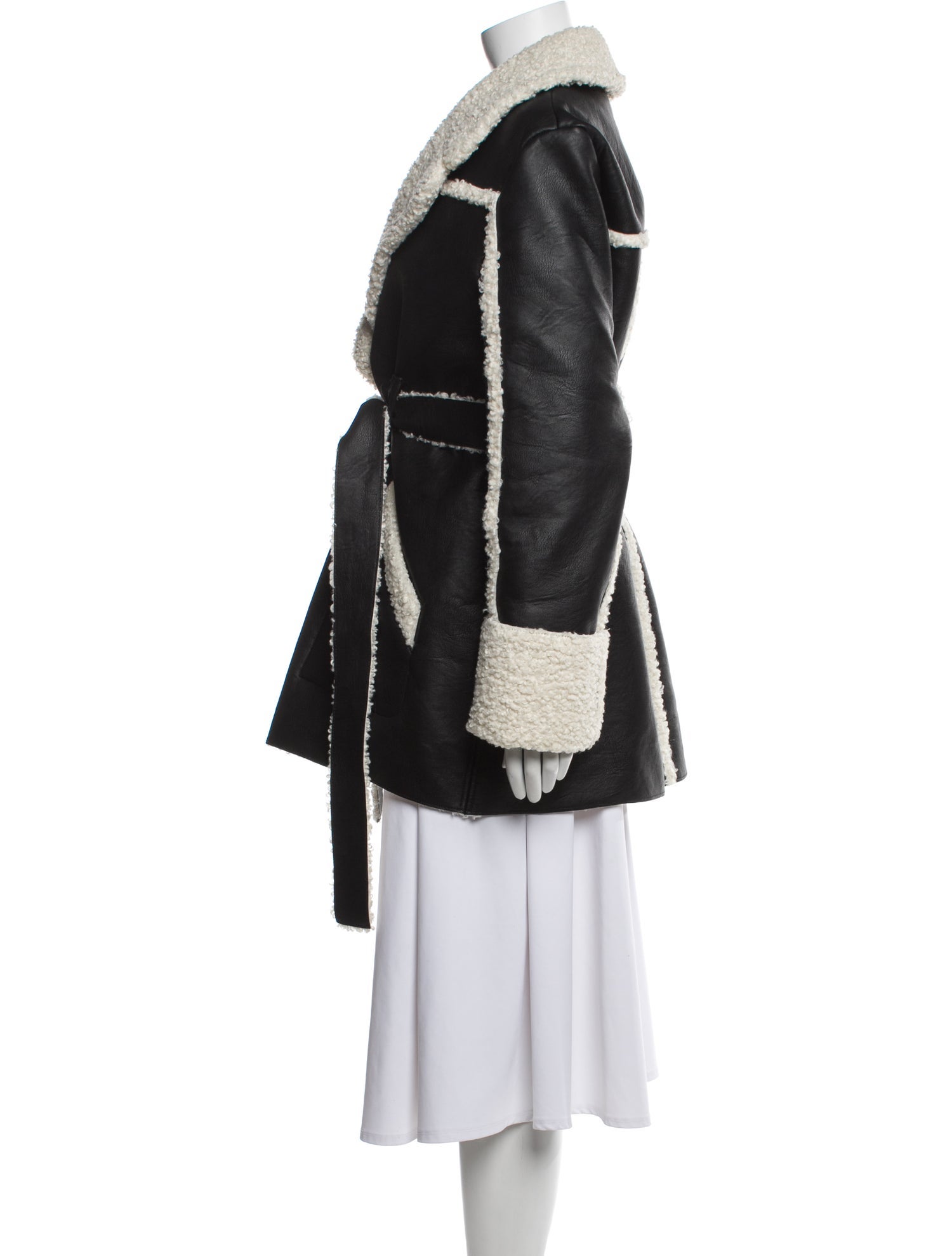 Cinq à Sept Faux Leather Colorblock Pattern Faux Fur Coat