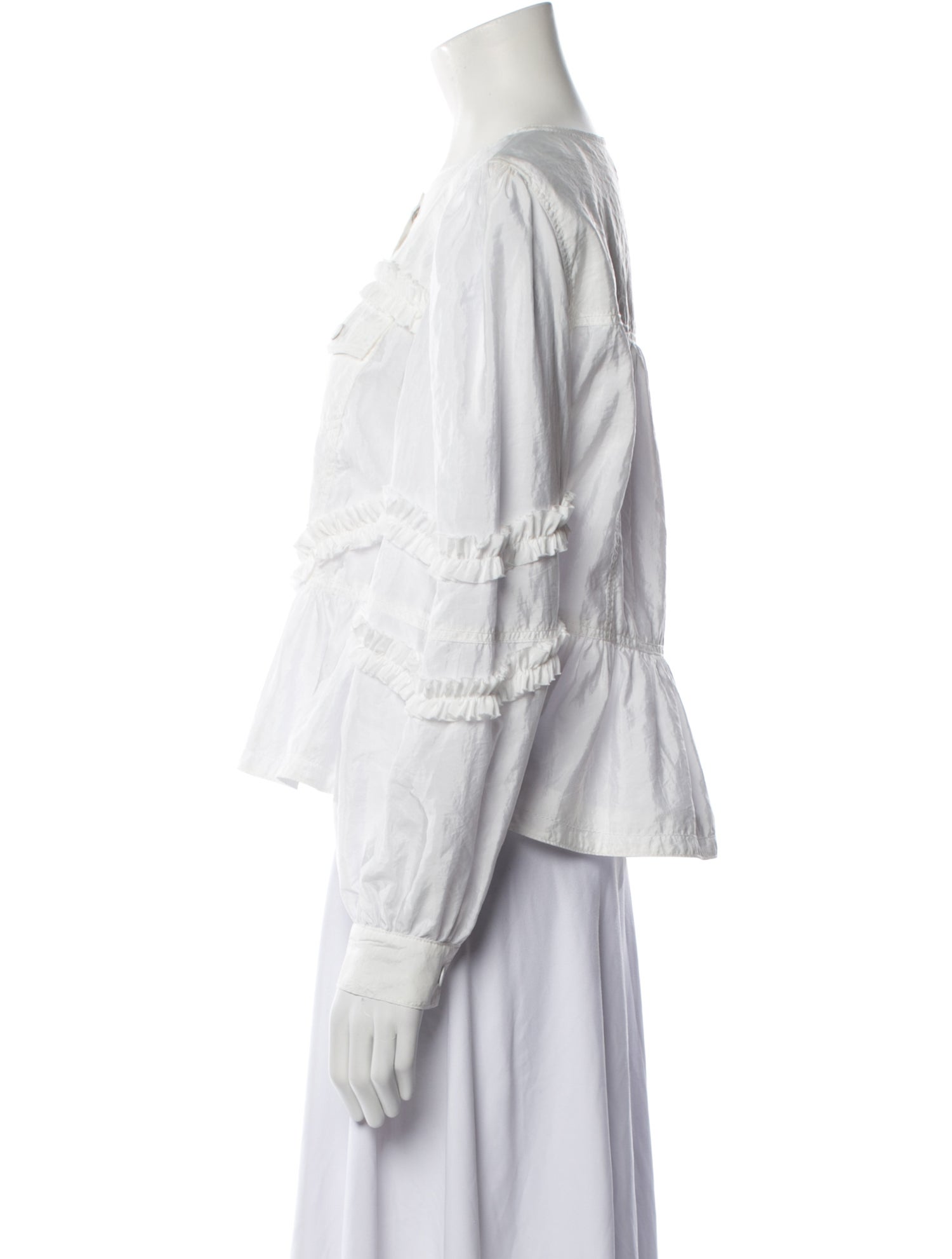 Cinq à Sept Square Neckline Long Sleeve Crop Top