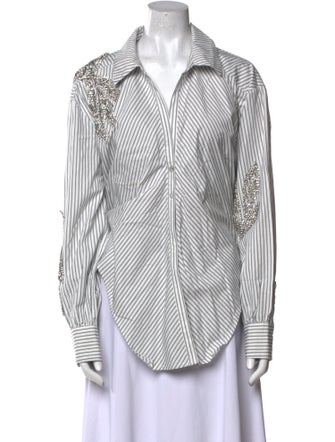 Cinq à Sept Striped Long Sleeve Button-Up Top