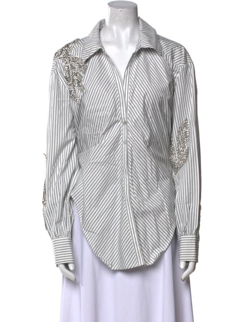 Cinq à Sept Striped Long Sleeve Button-Up Top