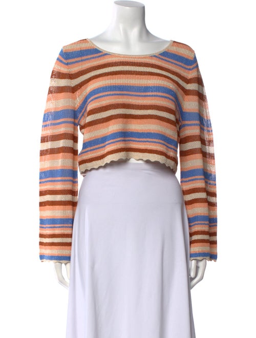 Cinq à Sept Striped Bateau Neckline Crop Top