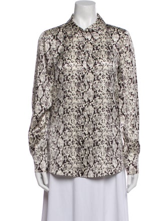 Cinq à Sept Silk Animal Print Button-Up Top