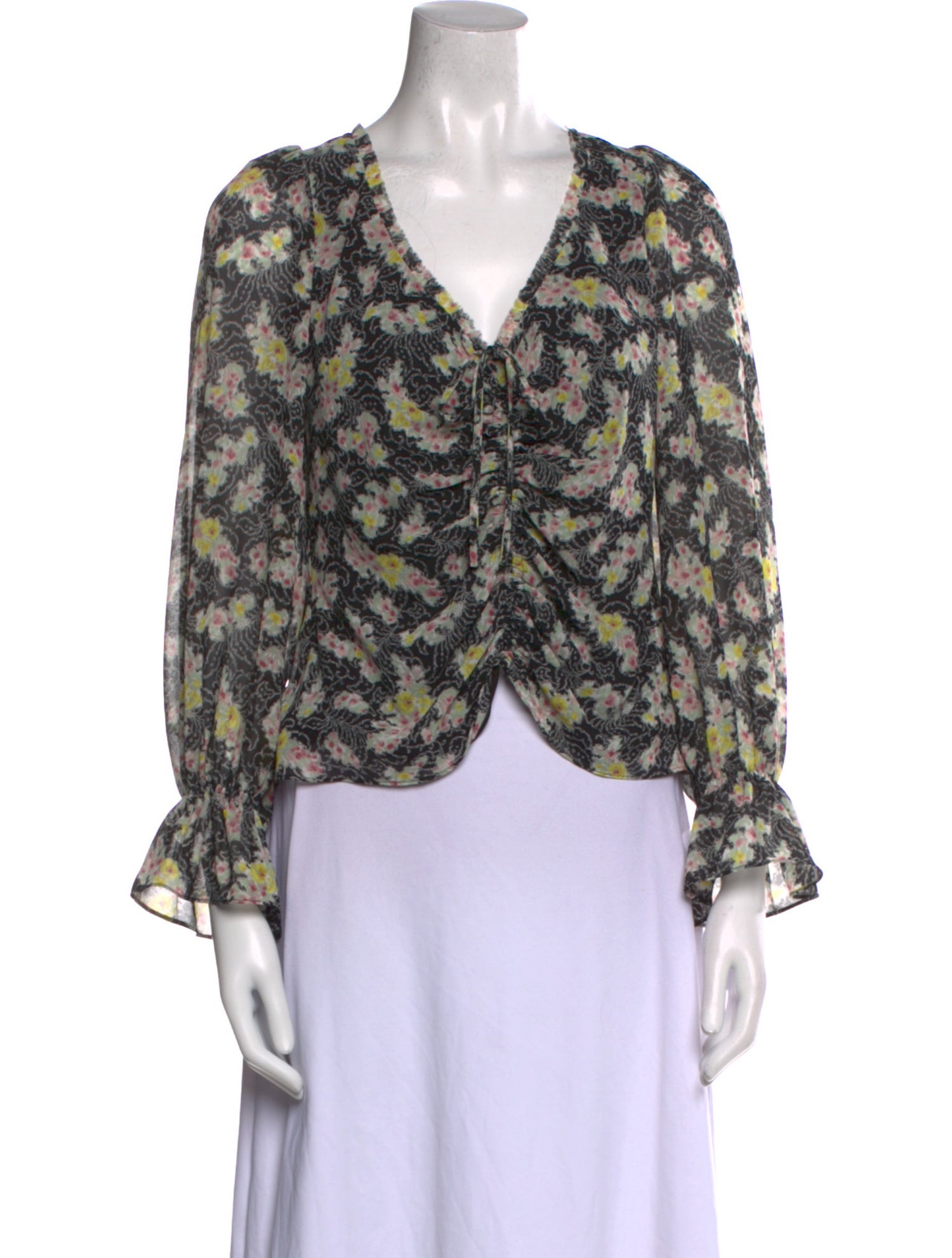 Cinq à Sept Floral Print V-Neck Blouse