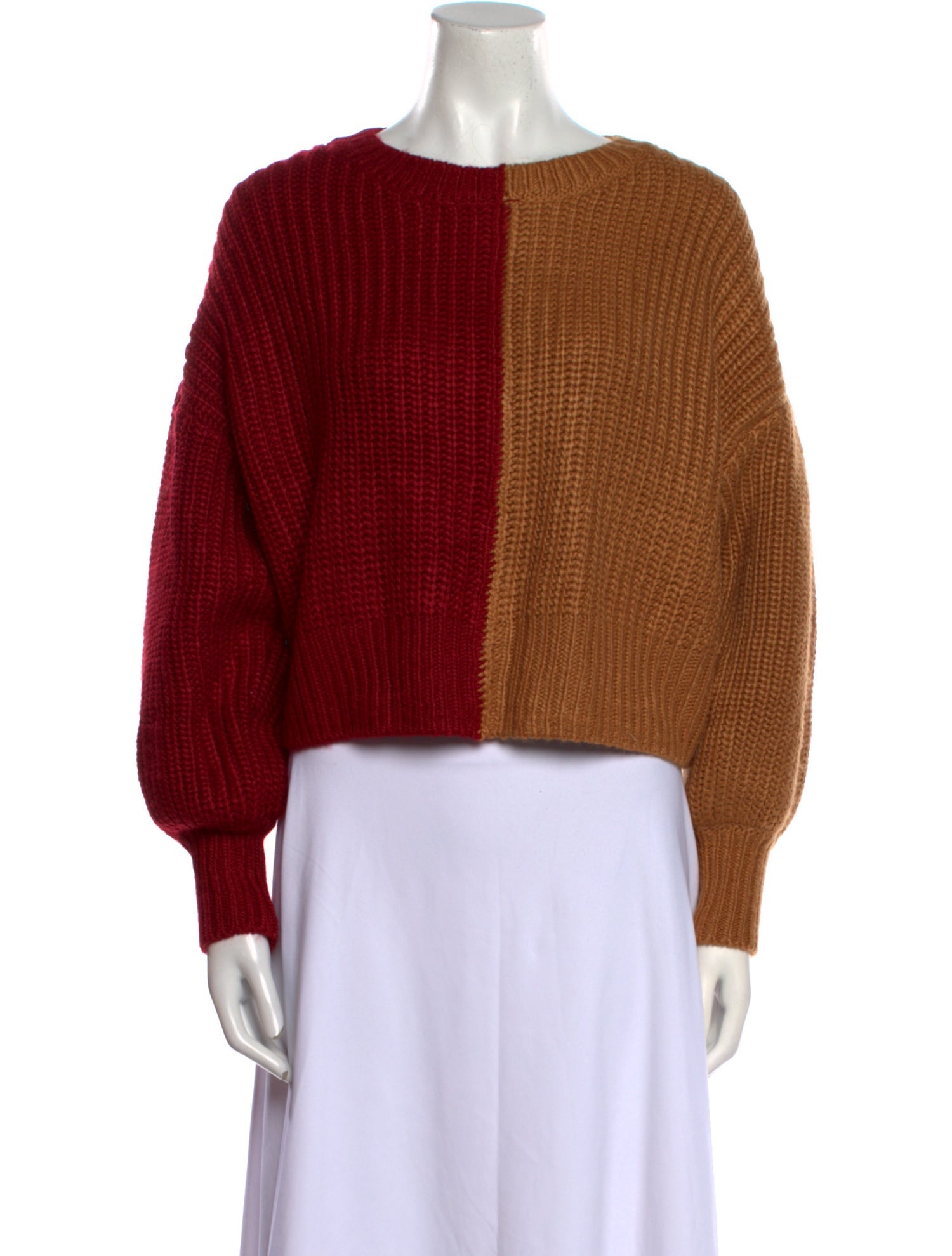 Cinq à Sept Colorblock Pattern Bateau Neckline Sweater