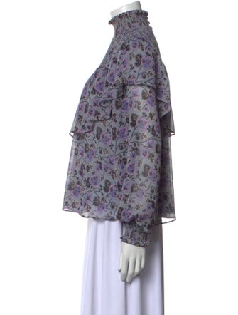 Cinq à Sept Floral Print Mock Neck Blouse