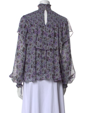 Cinq à Sept Floral Print Mock Neck Blouse