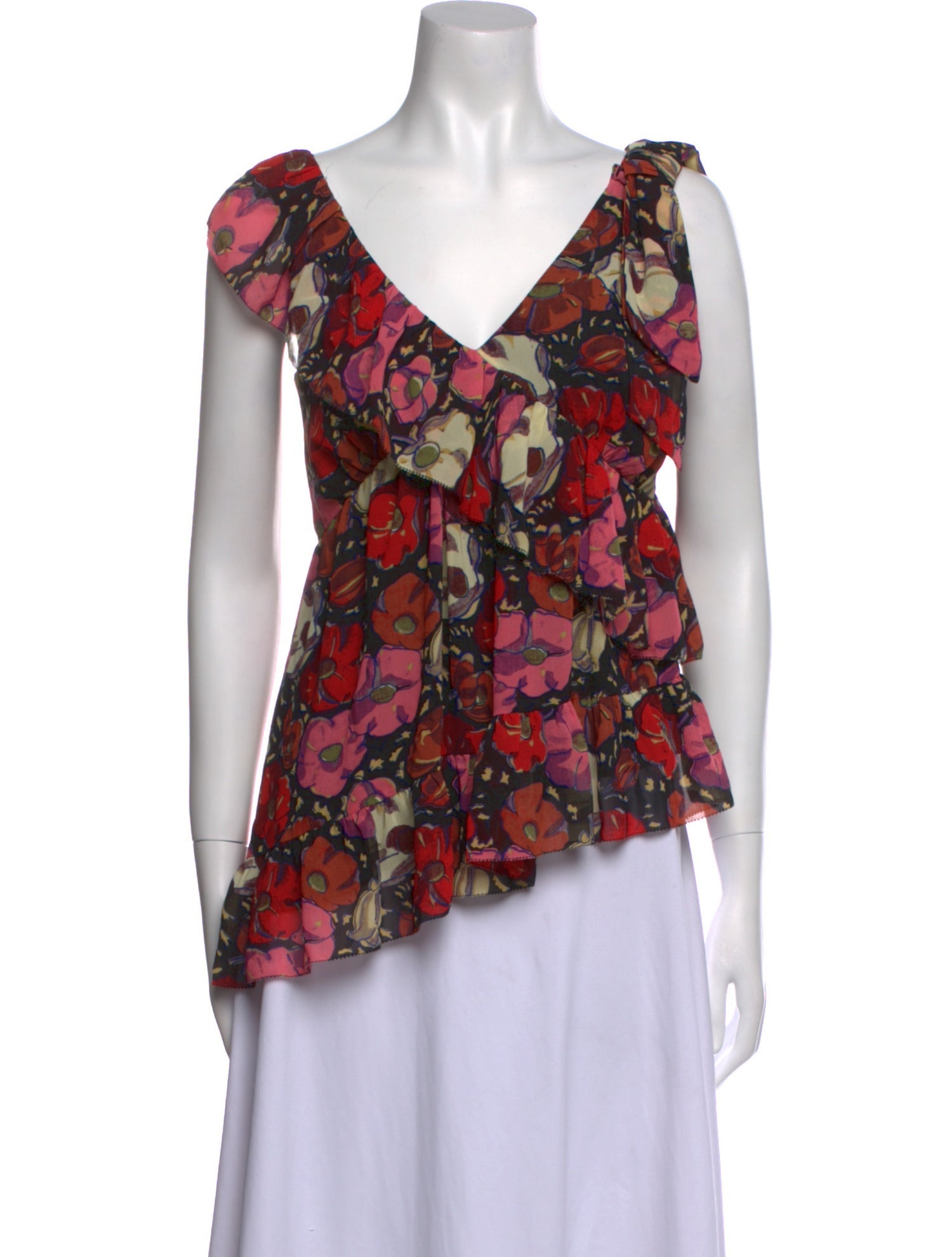 Cinq à Sept Floral Print V-Neck Blouse