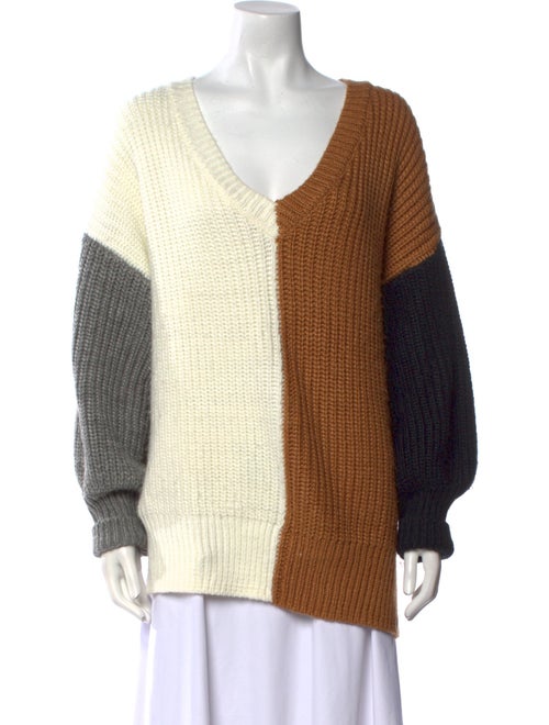 Cinq à Sept Colorblock Pattern V-Neck Sweater