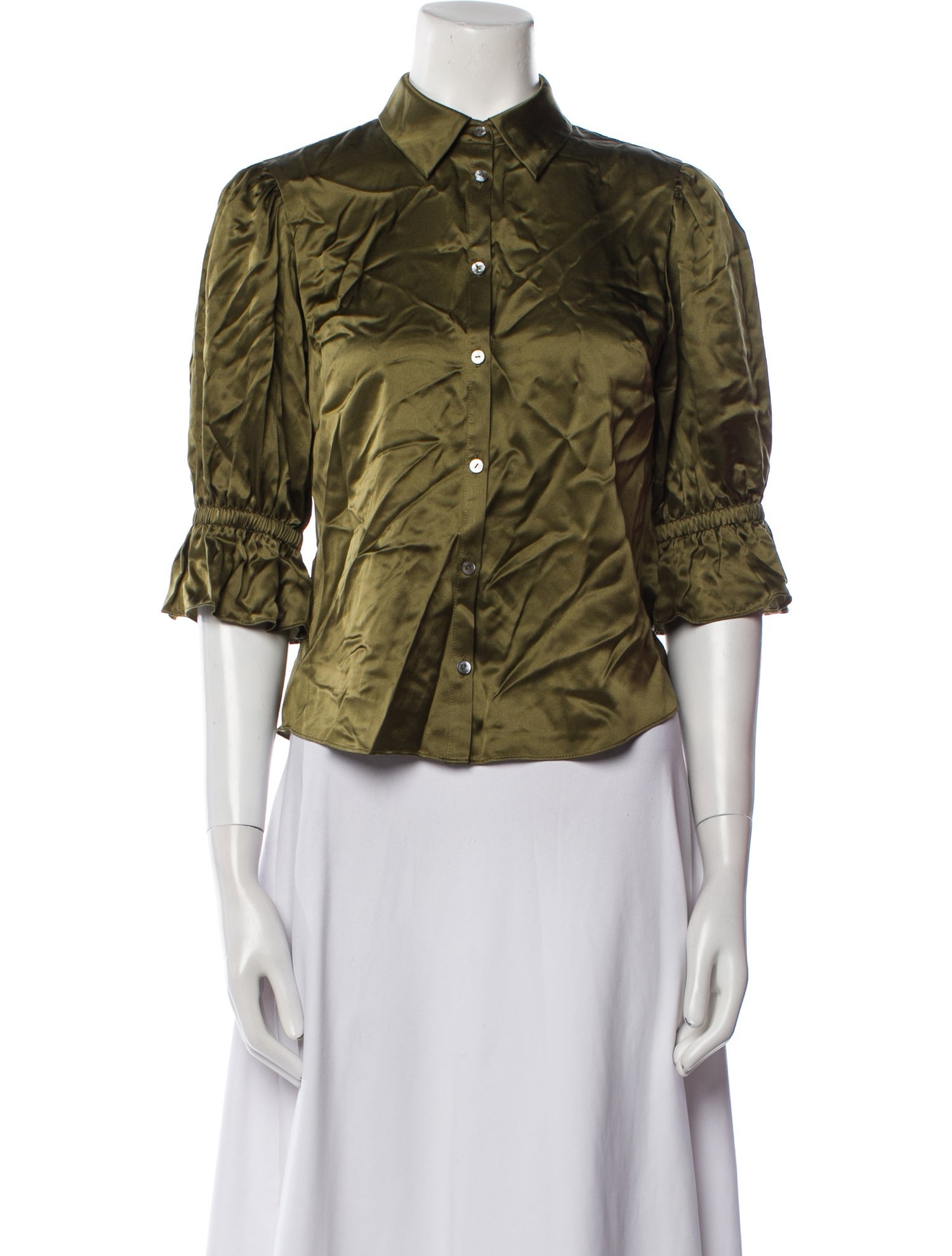 Cinq à Sept Silk Three-Quarter Sleeve Button-Up Top