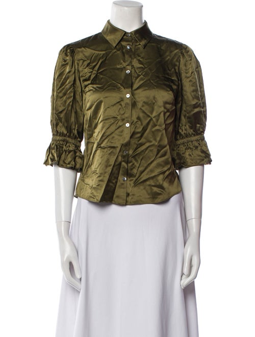 Cinq à Sept Silk Three-Quarter Sleeve Button-Up Top