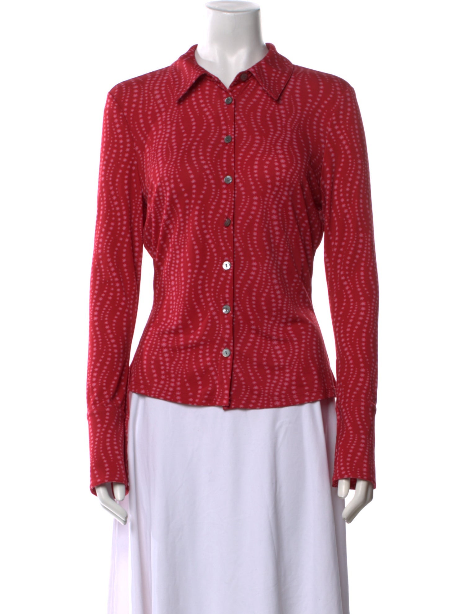 Cinq à Sept Polka Dot Print Long Sleeve Button-Up Top