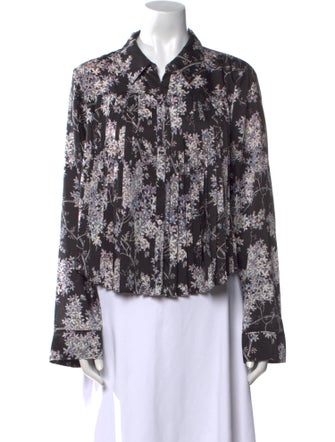 Cinq à Sept Floral Print Long Sleeve Button-Up Top