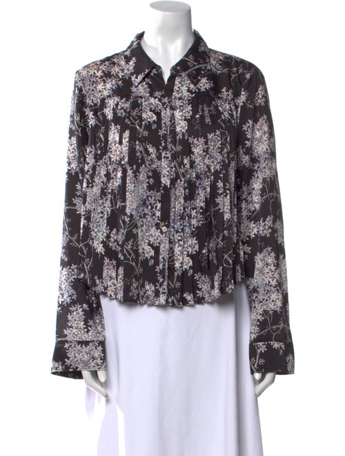 Cinq à Sept Floral Print Long Sleeve Button-Up Top