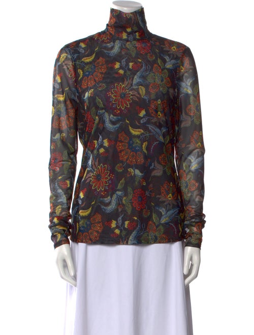 Cinq à Sept Floral Print Mock Neck Blouse
