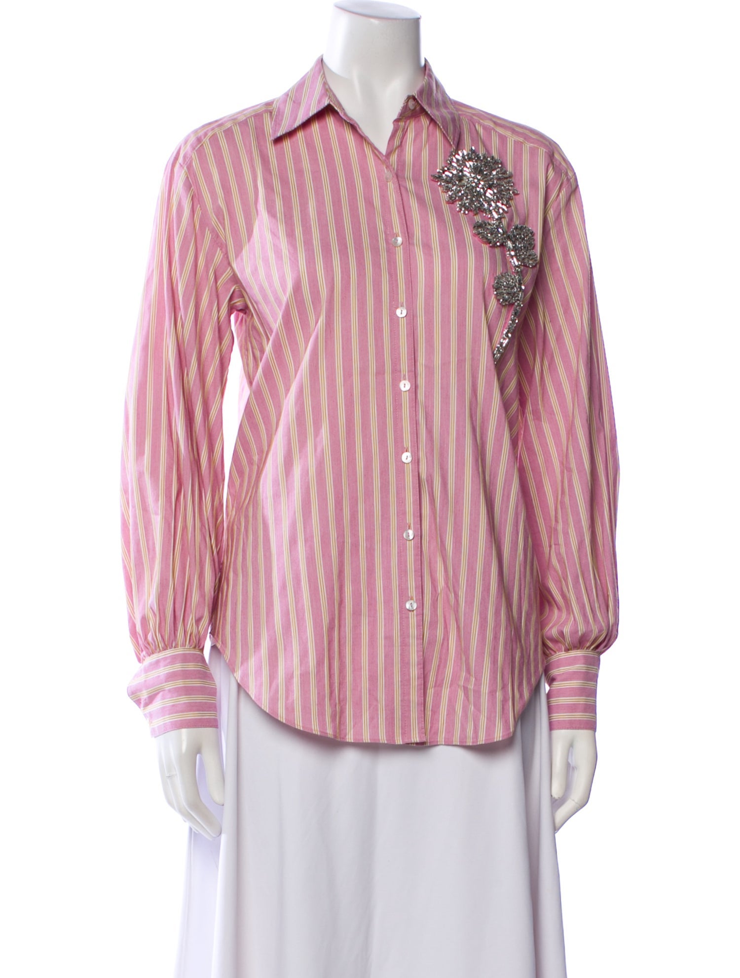 Cinq à Sept Striped Long Sleeve Button-Up Top