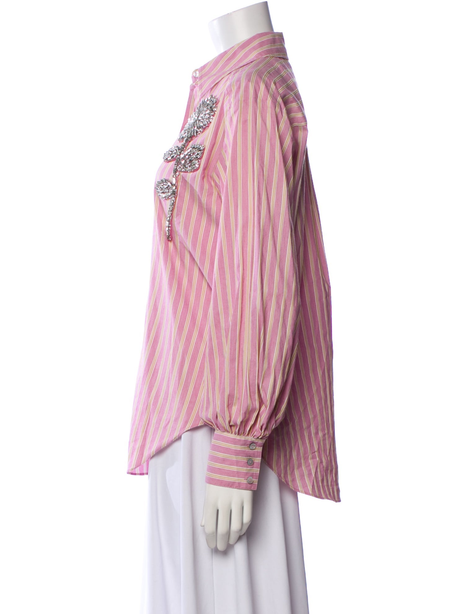 Cinq à Sept Striped Long Sleeve Button-Up Top