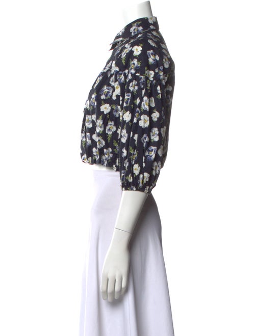 Cinq à Sept Floral Print Mock Neck Crop Top