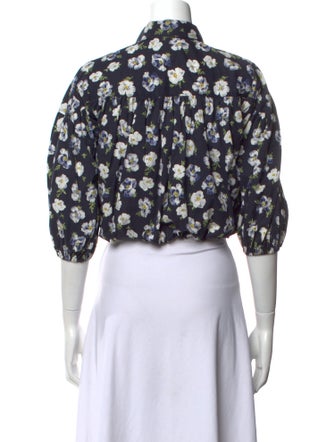 Cinq à Sept Floral Print Mock Neck Crop Top