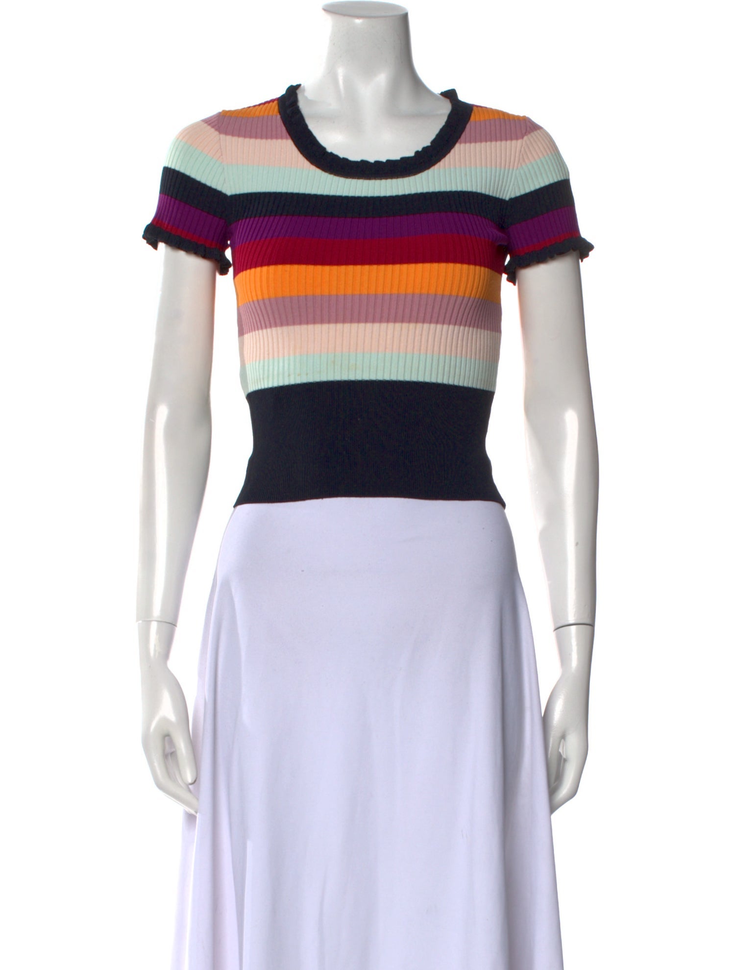 Cinq à Sept Striped Scoop Neck Crop Top