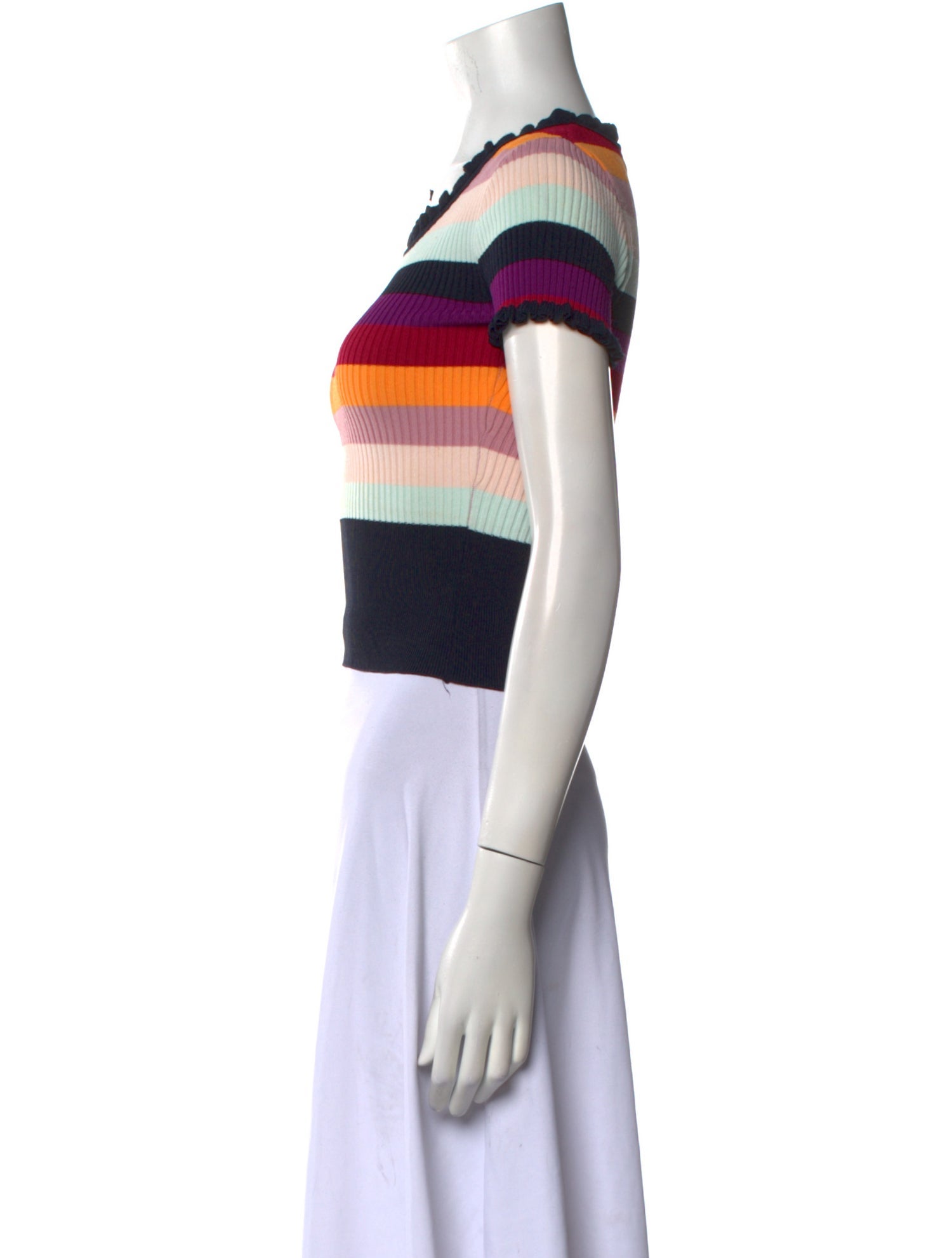 Cinq à Sept Striped Scoop Neck Crop Top