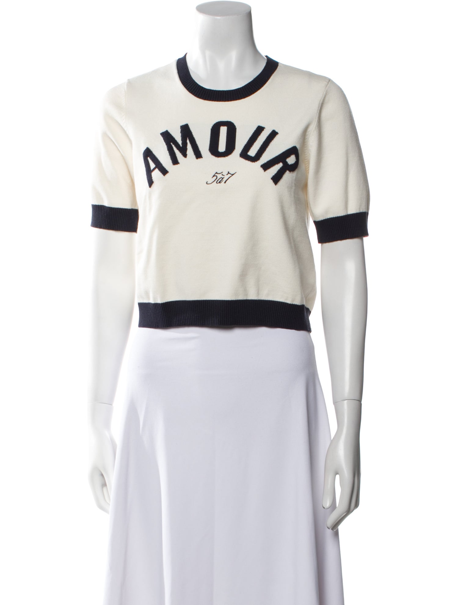 Cinq à Sept Graphic Print Crew Neck Crop Top