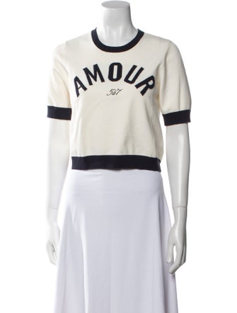 Cinq à Sept Graphic Print Crew Neck Crop Top