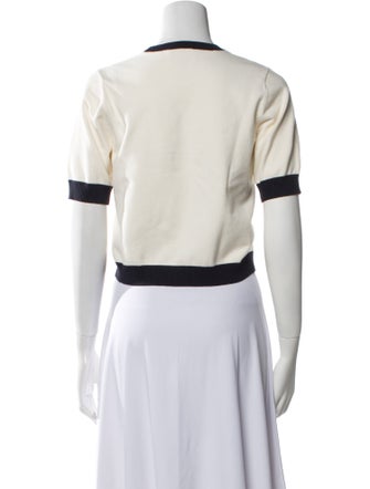 Cinq à Sept Graphic Print Crew Neck Crop Top