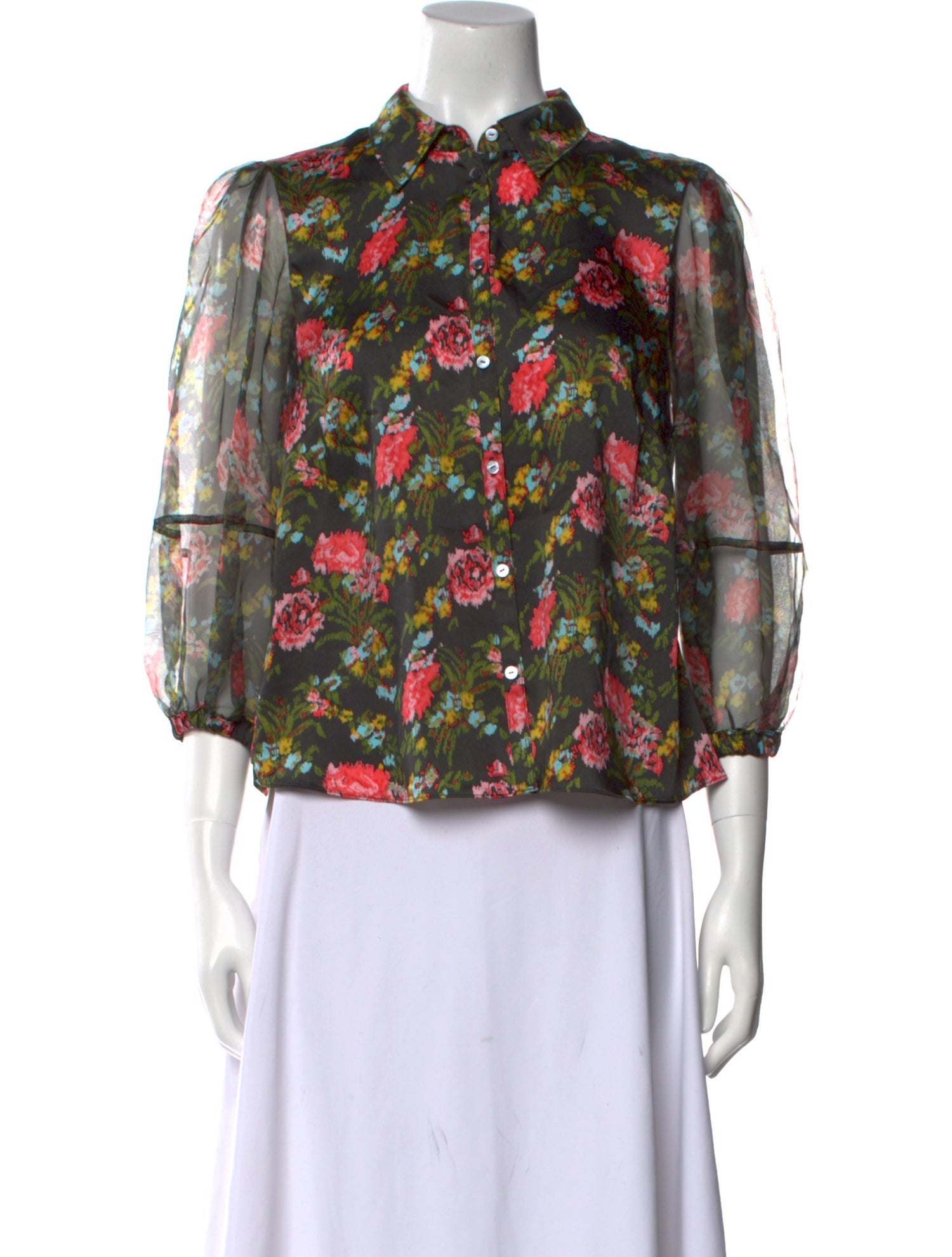 Cinq à Sept Floral Print Mock Neck Blouse
