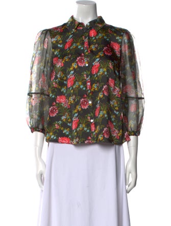 Cinq à Sept Floral Print Mock Neck Blouse