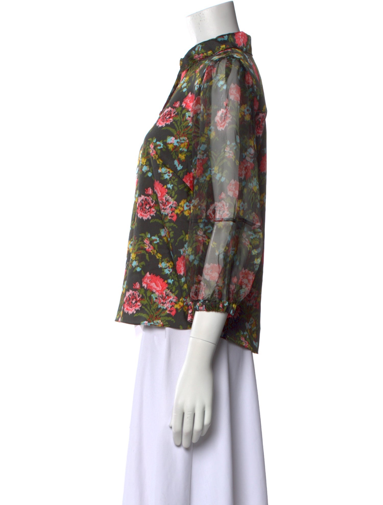 Cinq à Sept Floral Print Mock Neck Blouse