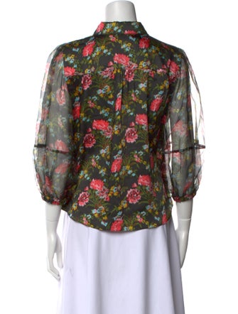 Cinq à Sept Floral Print Mock Neck Blouse